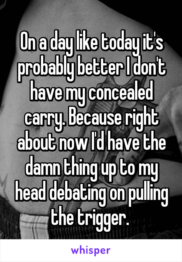 On a day like today it's probably better I don't have my concealed carry. Because right about now I'd have the damn thing up to my head debating on pulling the trigger. 