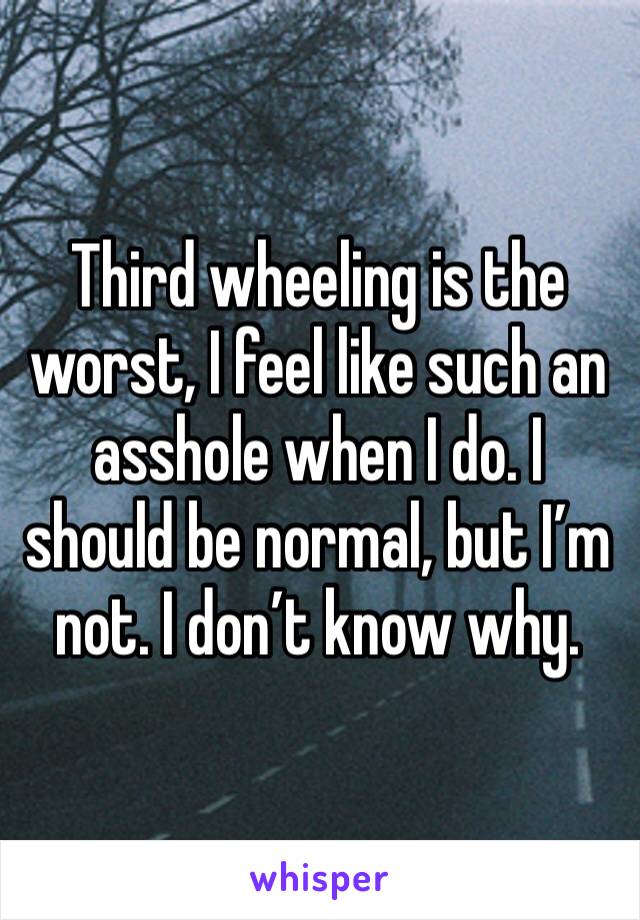 Third wheeling is the worst, I feel like such an asshole when I do. I should be normal, but I’m not. I don’t know why.