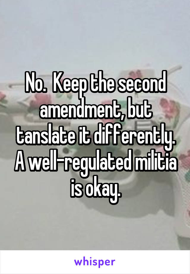 No.  Keep the second amendment, but tanslate it differently. A well-regulated militia is okay.