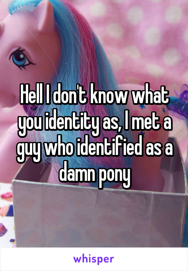 Hell I don't know what you identity as, I met a guy who identified as a damn pony