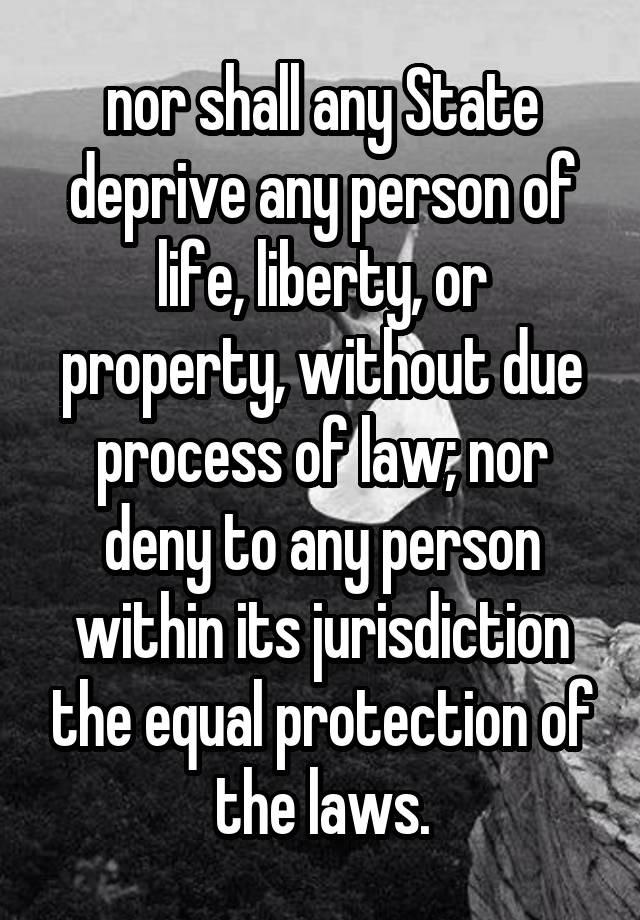 nor shall any State deprive any person of life, liberty, or property, without due process of law; nor deny to any person within its jurisdiction the equal protection of the laws.