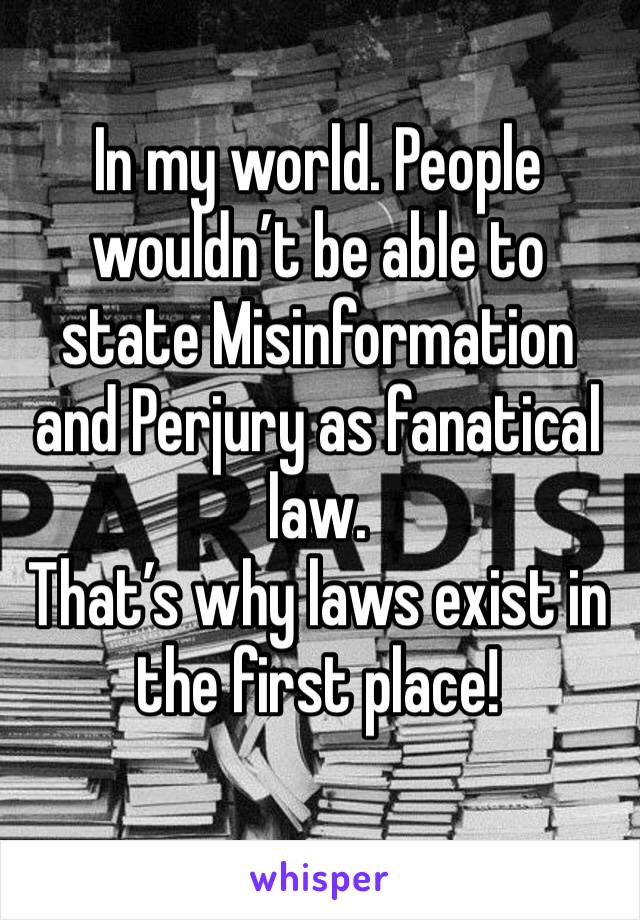 In my world. People wouldn’t be able to state Misinformation and Perjury as fanatical law.
That’s why laws exist in the first place!