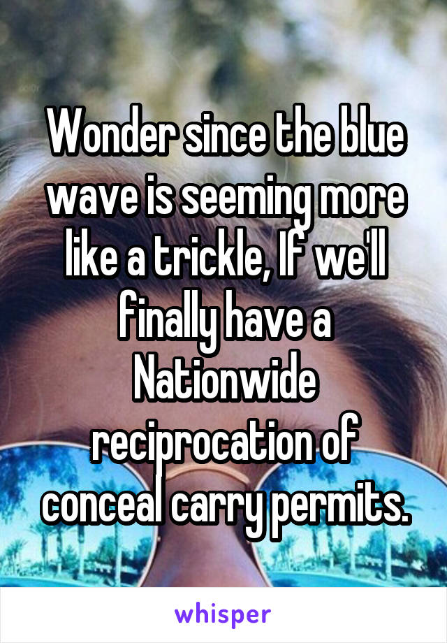 Wonder since the blue wave is seeming more like a trickle, If we'll finally have a Nationwide reciprocation of conceal carry permits.