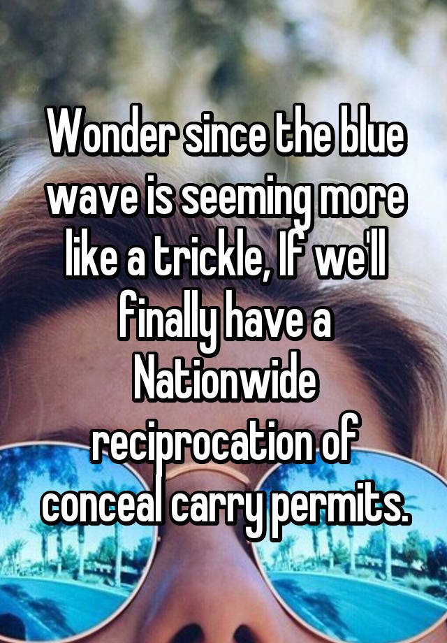 Wonder since the blue wave is seeming more like a trickle, If we'll finally have a Nationwide reciprocation of conceal carry permits.