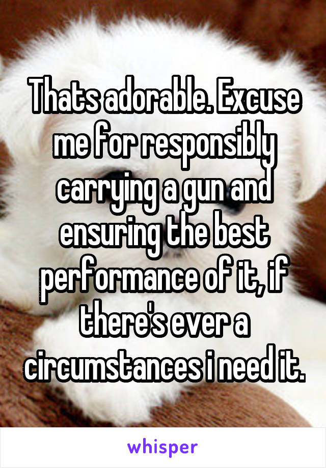 Thats adorable. Excuse me for responsibly carrying a gun and ensuring the best performance of it, if there's ever a circumstances i need it.