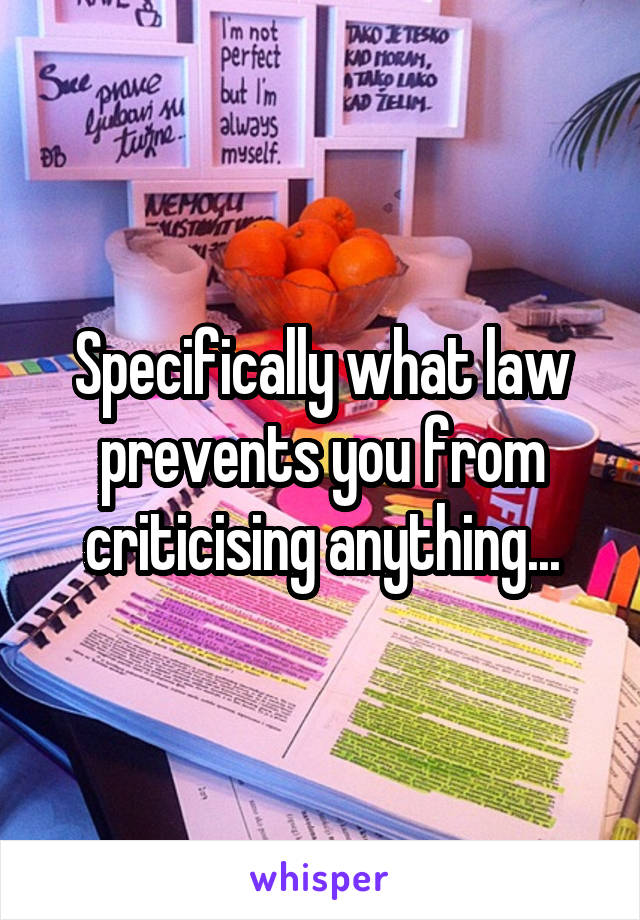 Specifically what law prevents you from criticising anything...