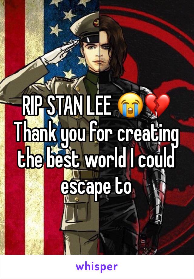 RIP STAN LEE 😭💔
Thank you for creating the best world I could escape to