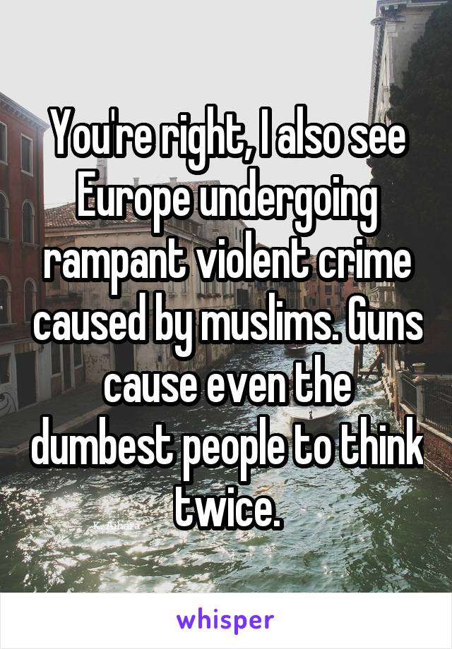 You're right, I also see Europe undergoing rampant violent crime caused by muslims. Guns cause even the dumbest people to think twice.