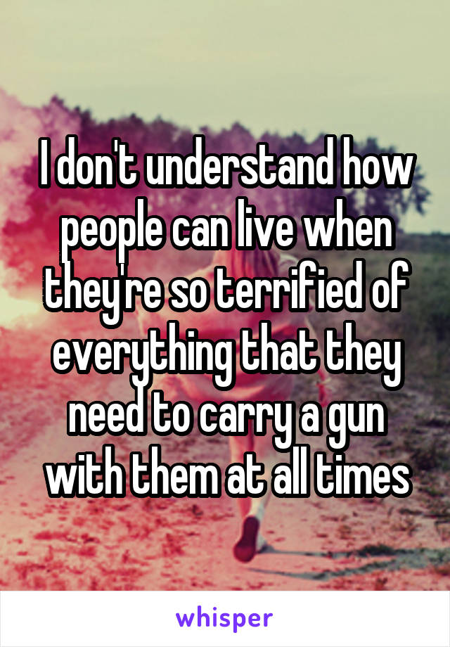 I don't understand how people can live when they're so terrified of everything that they need to carry a gun with them at all times