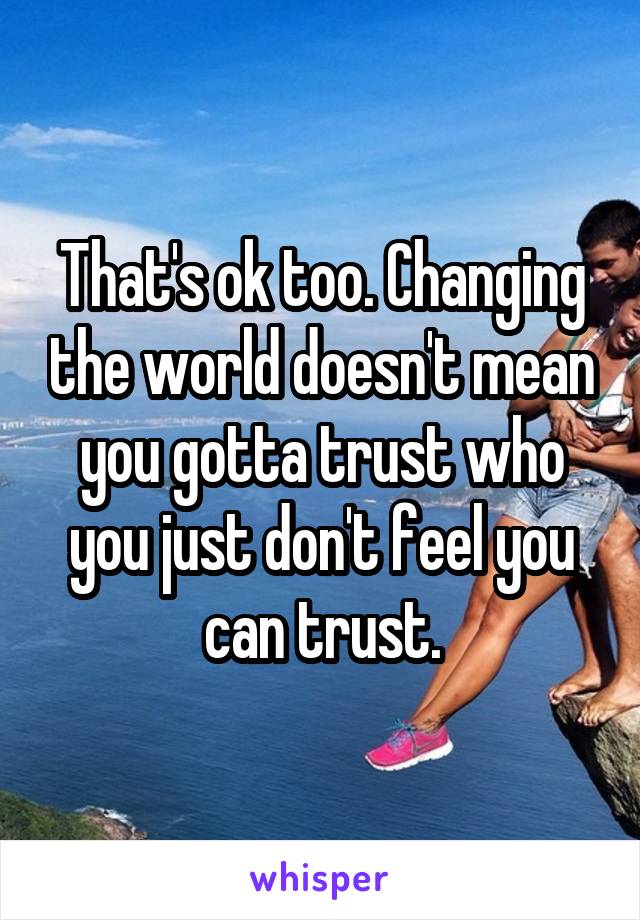 That's ok too. Changing the world doesn't mean you gotta trust who you just don't feel you can trust.
