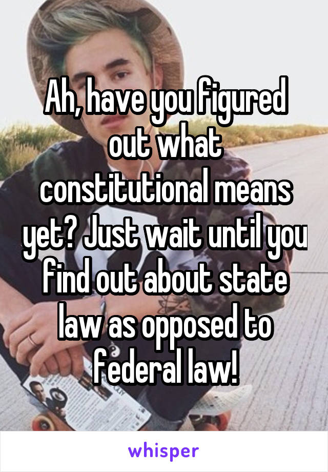 Ah, have you figured out what constitutional means yet? Just wait until you find out about state law as opposed to federal law!