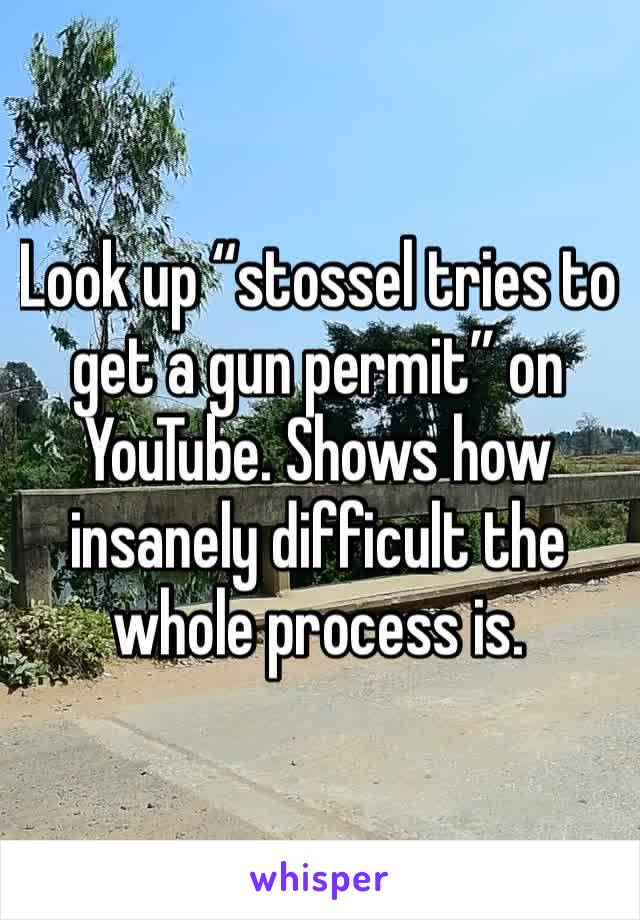 Look up “stossel tries to get a gun permit” on YouTube. Shows how insanely difficult the whole process is. 