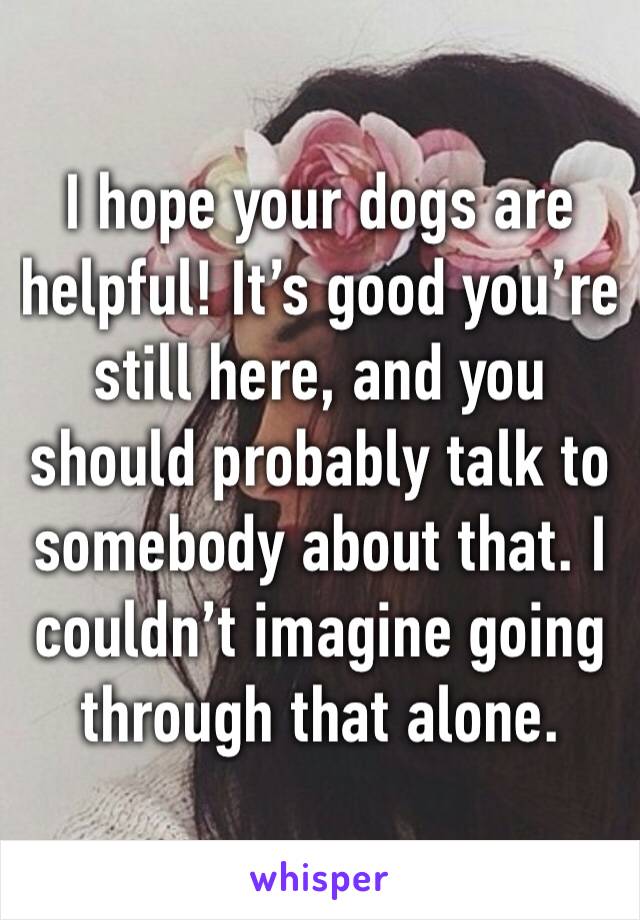 I hope your dogs are helpful! It’s good you’re still here, and you should probably talk to somebody about that. I couldn’t imagine going through that alone.