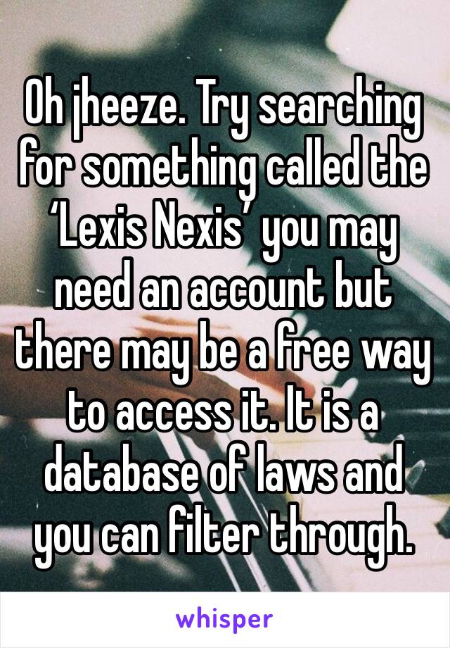 Oh jheeze. Try searching for something called the ‘Lexis Nexis’ you may need an account but there may be a free way to access it. It is a database of laws and you can filter through.