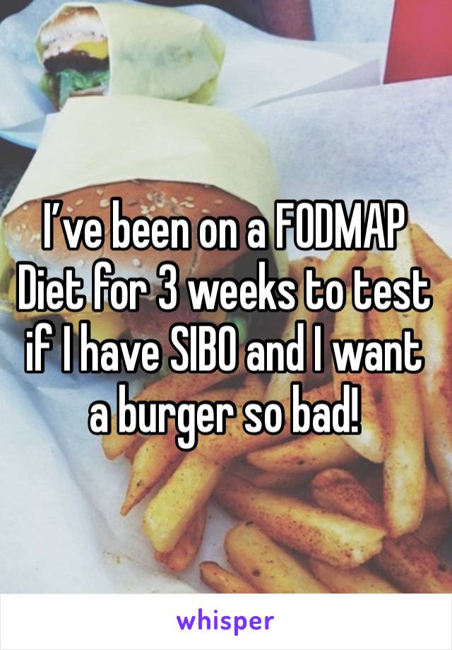 I’ve been on a FODMAP Diet for 3 weeks to test if I have SIBO and I want a burger so bad!