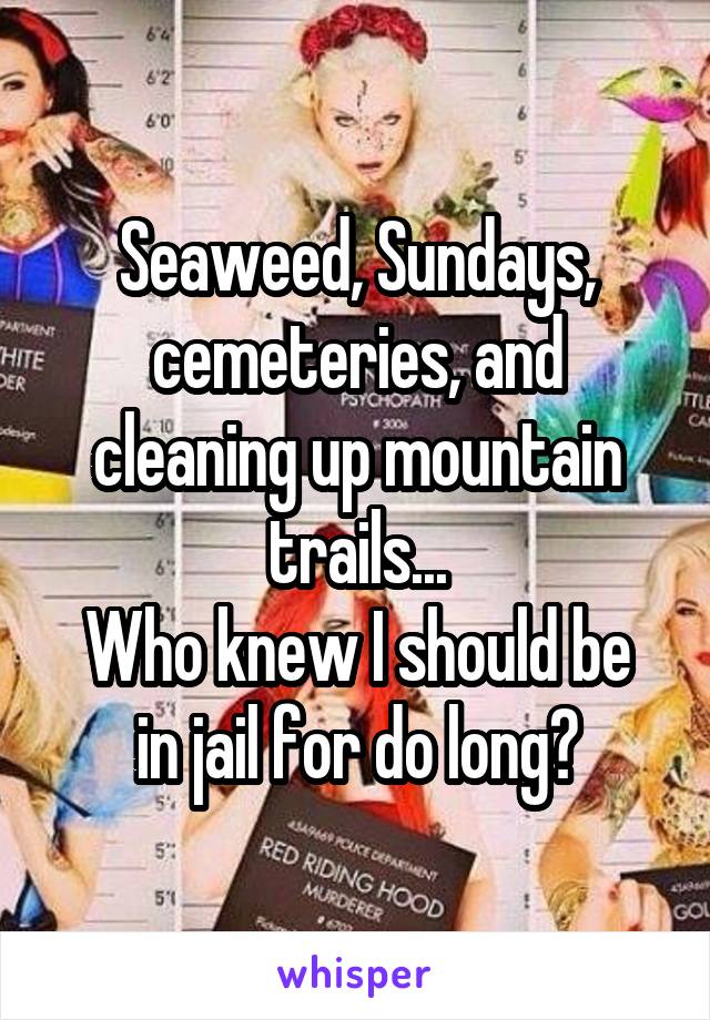 Seaweed, Sundays, cemeteries, and cleaning up mountain trails...
Who knew I should be in jail for do long?