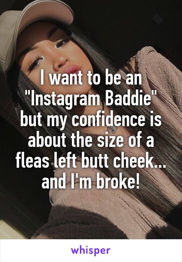 I want to be an "Instagram Baddie"
but my confidence is about the size of a fleas left butt cheek...
and I'm broke!