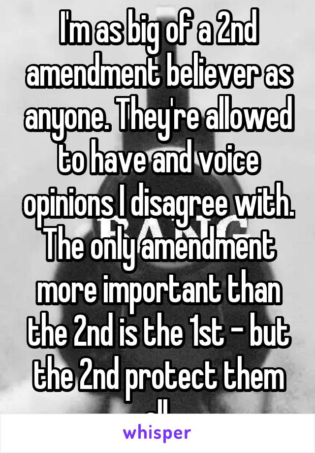 I'm as big of a 2nd amendment believer as anyone. They're allowed to have and voice opinions I disagree with. The only amendment more important than the 2nd is the 1st - but the 2nd protect them all.