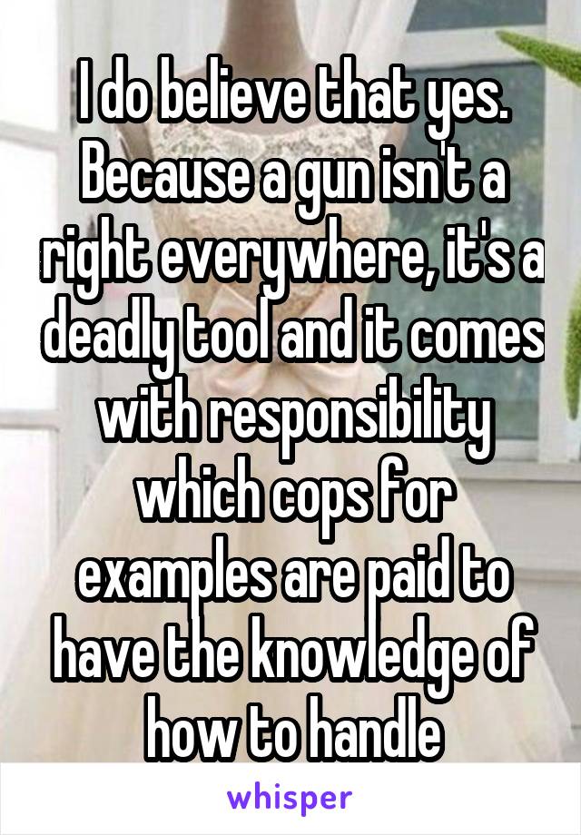 I do believe that yes. Because a gun isn't a right everywhere, it's a deadly tool and it comes with responsibility which cops for examples are paid to have the knowledge of how to handle