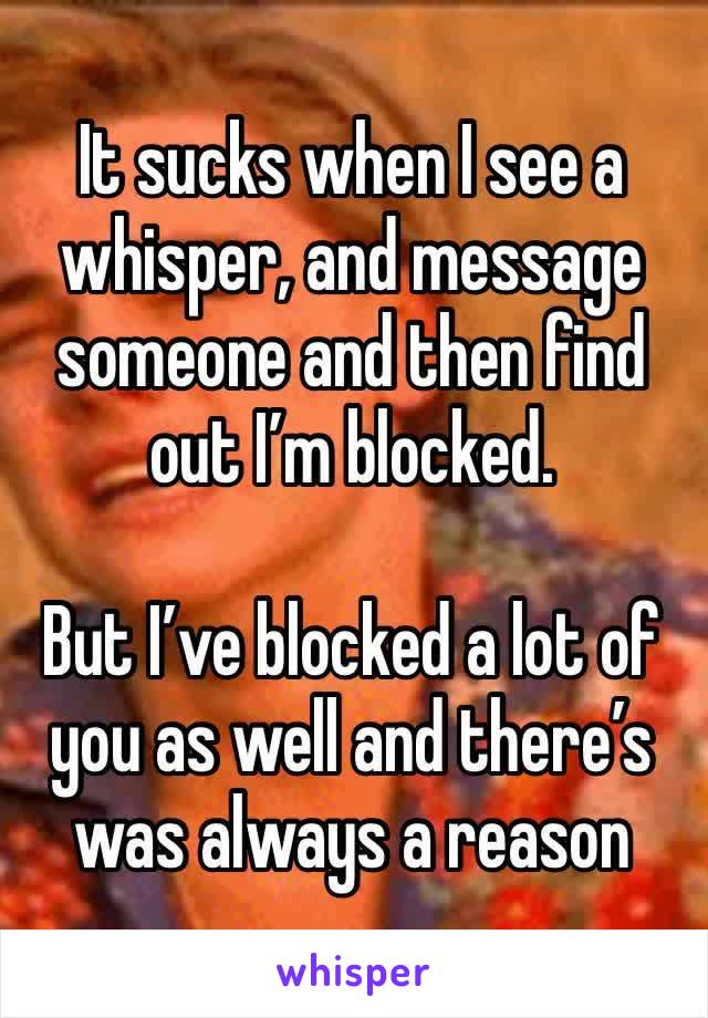 It sucks when I see a whisper, and message someone and then find out I’m blocked.

But I’ve blocked a lot of you as well and there’s was always a reason