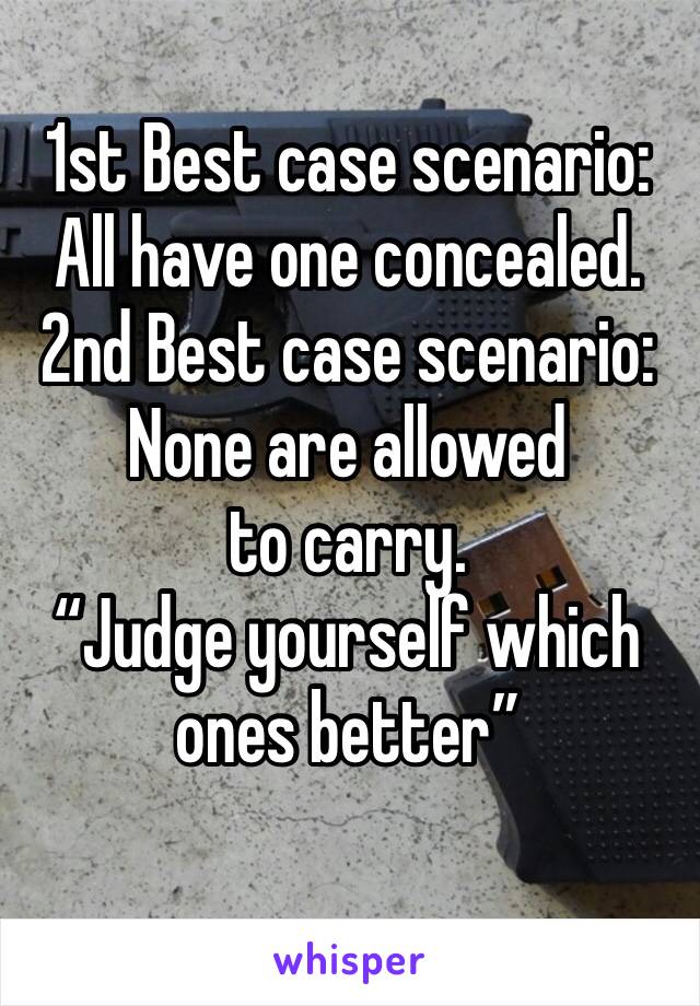 1st Best case scenario:
All have one concealed. 
2nd Best case scenario:
None are allowed to carry.
“Judge yourself which ones better”
