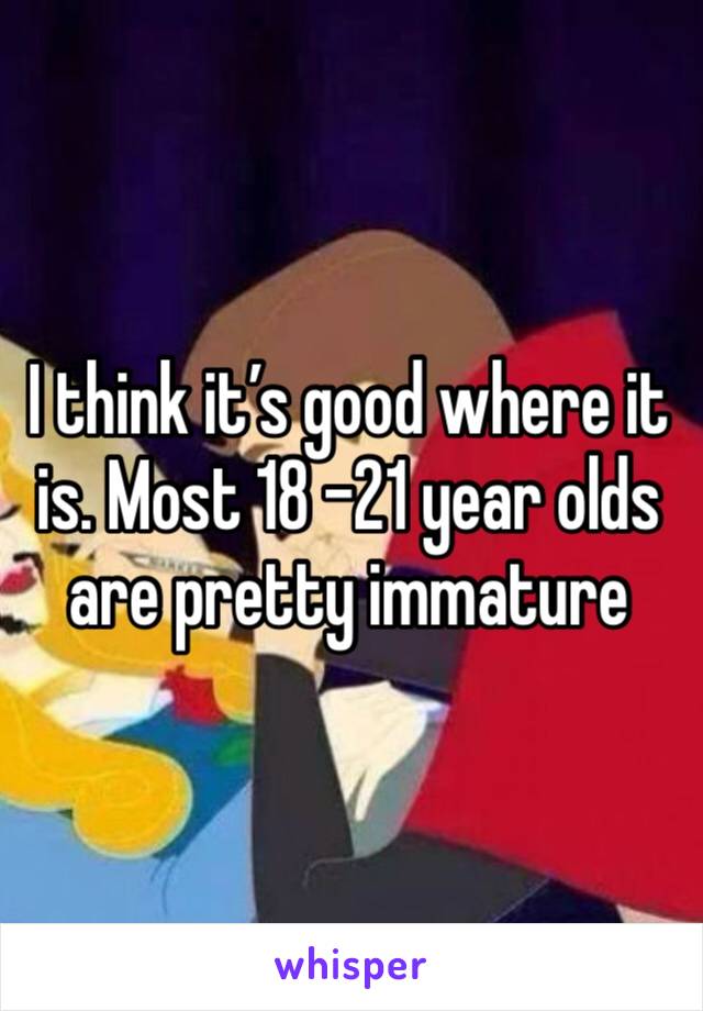 I think it’s good where it is. Most 18 -21 year olds are pretty immature