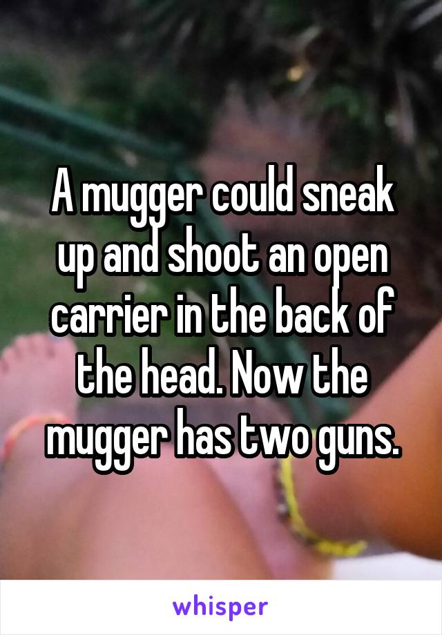 A mugger could sneak up and shoot an open carrier in the back of the head. Now the mugger has two guns.