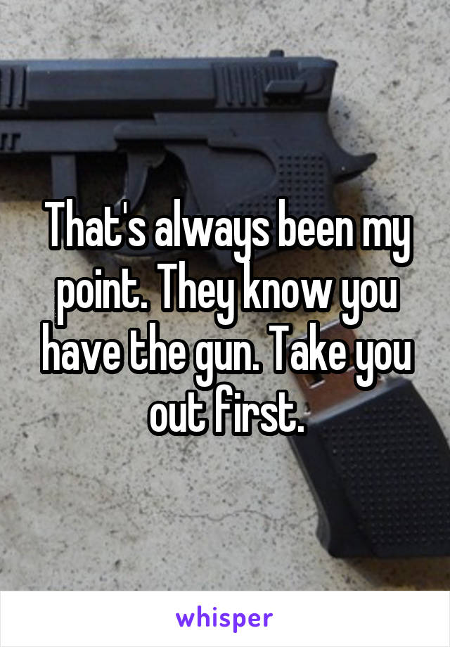 That's always been my point. They know you have the gun. Take you out first.