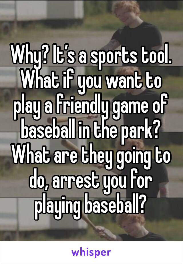 Why? It’s a sports tool. What if you want to play a friendly game of baseball in the park? What are they going to do, arrest you for playing baseball?