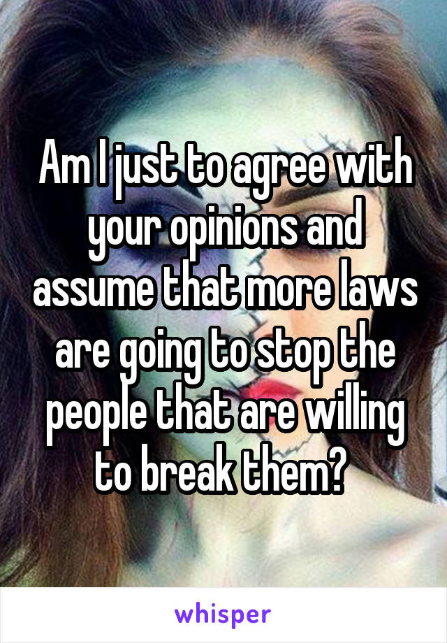 Am I just to agree with your opinions and assume that more laws are going to stop the people that are willing to break them? 