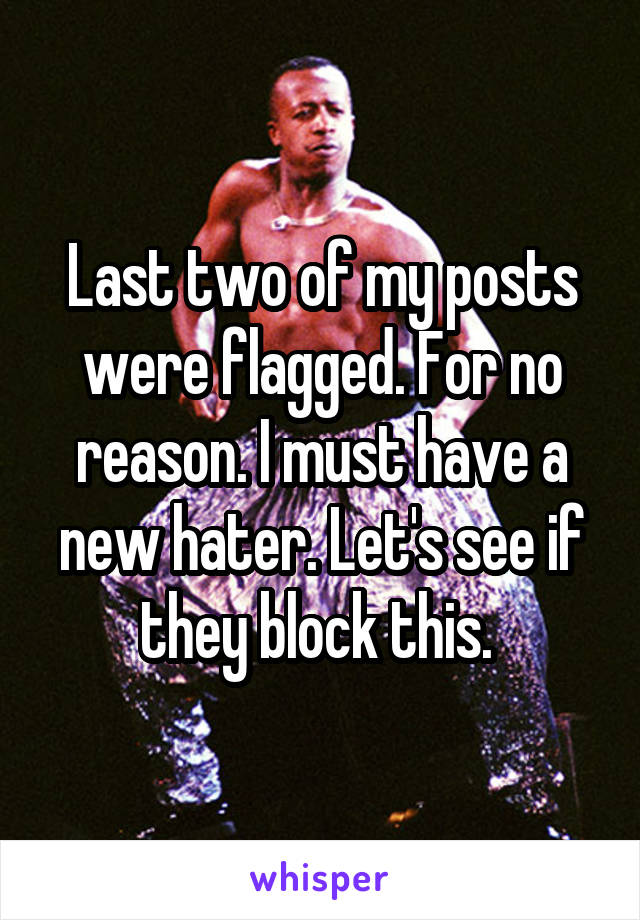 Last two of my posts were flagged. For no reason. I must have a new hater. Let's see if they block this. 