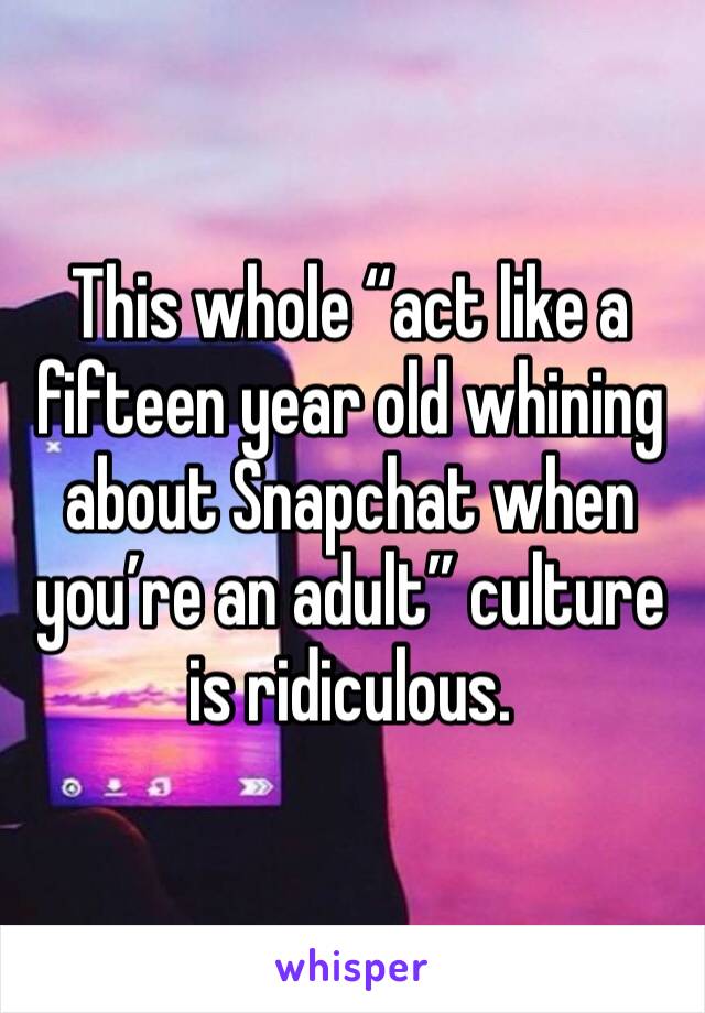 This whole “act like a fifteen year old whining about Snapchat when you’re an adult” culture is ridiculous. 