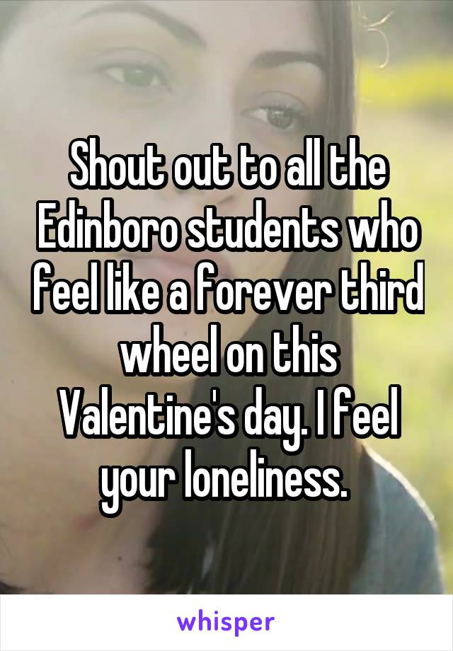 Shout out to all the Edinboro students who feel like a forever third wheel on this Valentine's day. I feel your loneliness. 