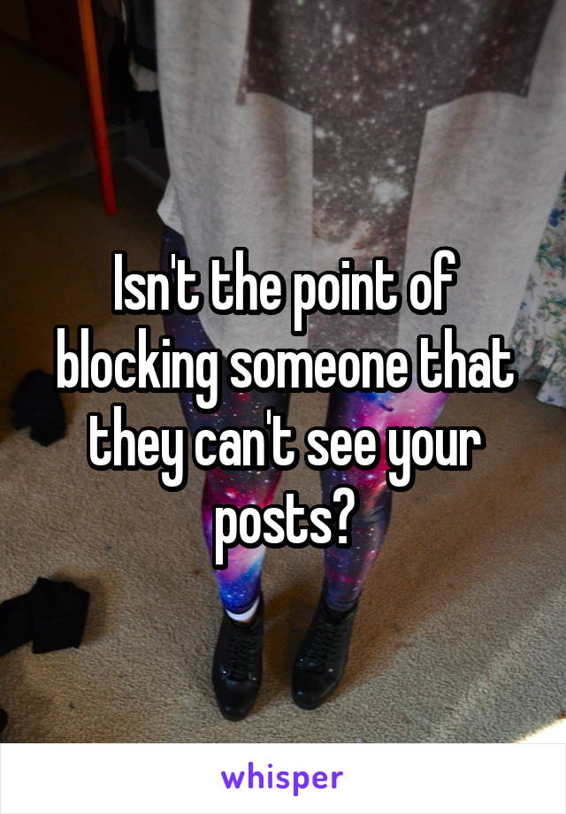 Isn't the point of blocking someone that they can't see your posts?