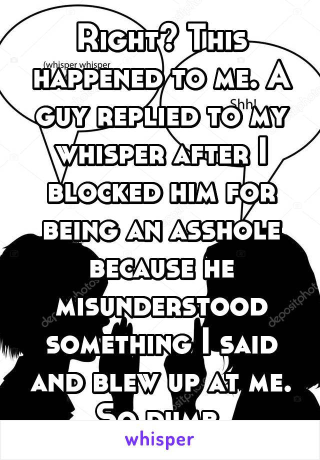 Right? This happened to me. A guy replied to my whisper after I blocked him for being an asshole because he misunderstood something I said and blew up at me. So dumb.