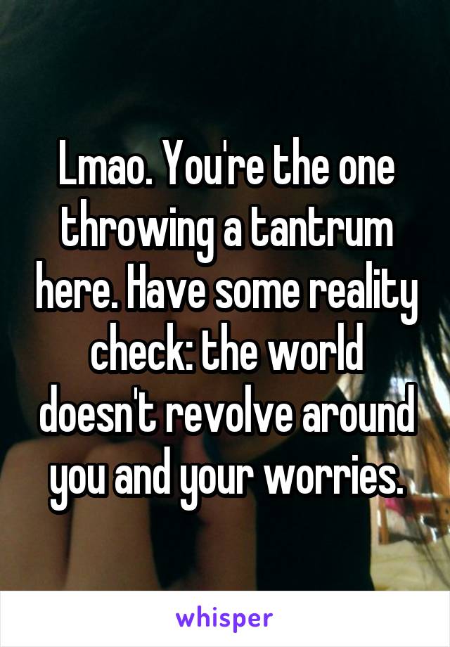 Lmao. You're the one throwing a tantrum here. Have some reality check: the world doesn't revolve around you and your worries.