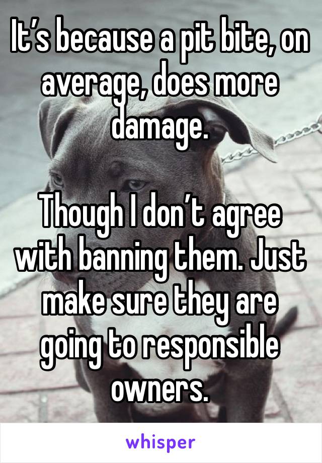 It’s because a pit bite, on average, does more damage.

Though I don’t agree with banning them. Just make sure they are going to responsible owners. 