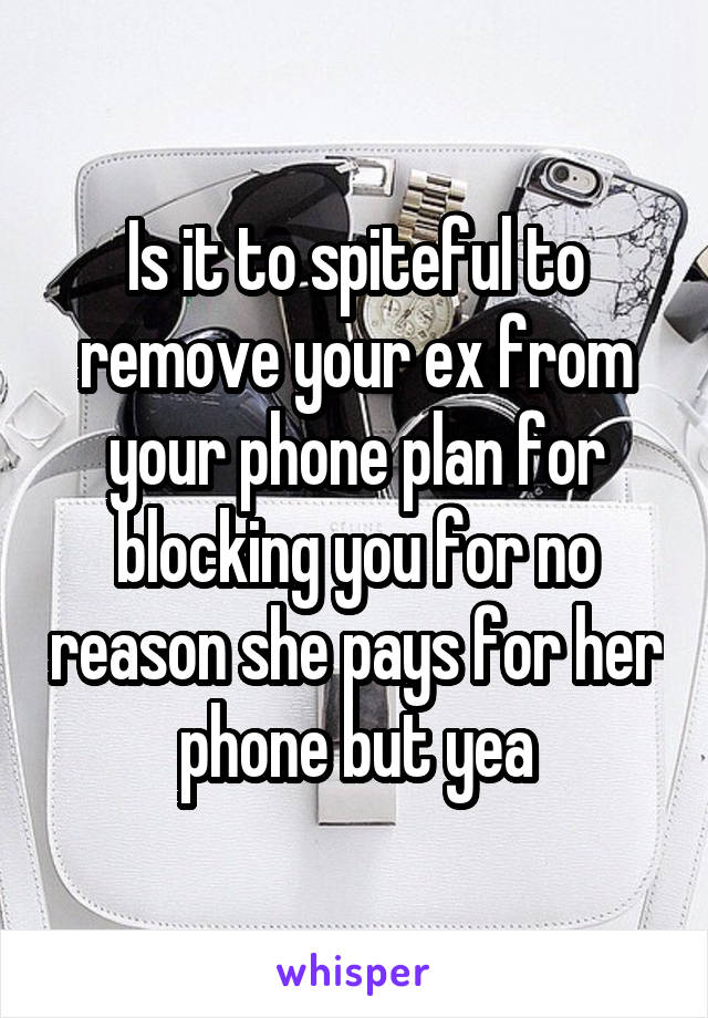 Is it to spiteful to remove your ex from your phone plan for blocking you for no reason she pays for her phone but yea