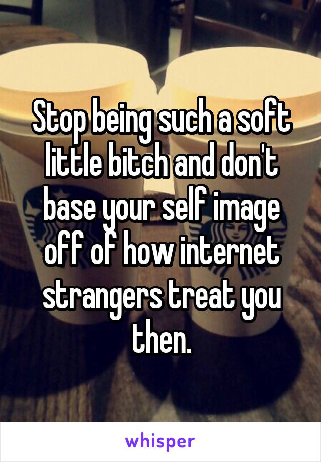 Stop being such a soft little bitch and don't base your self image off of how internet strangers treat you then.