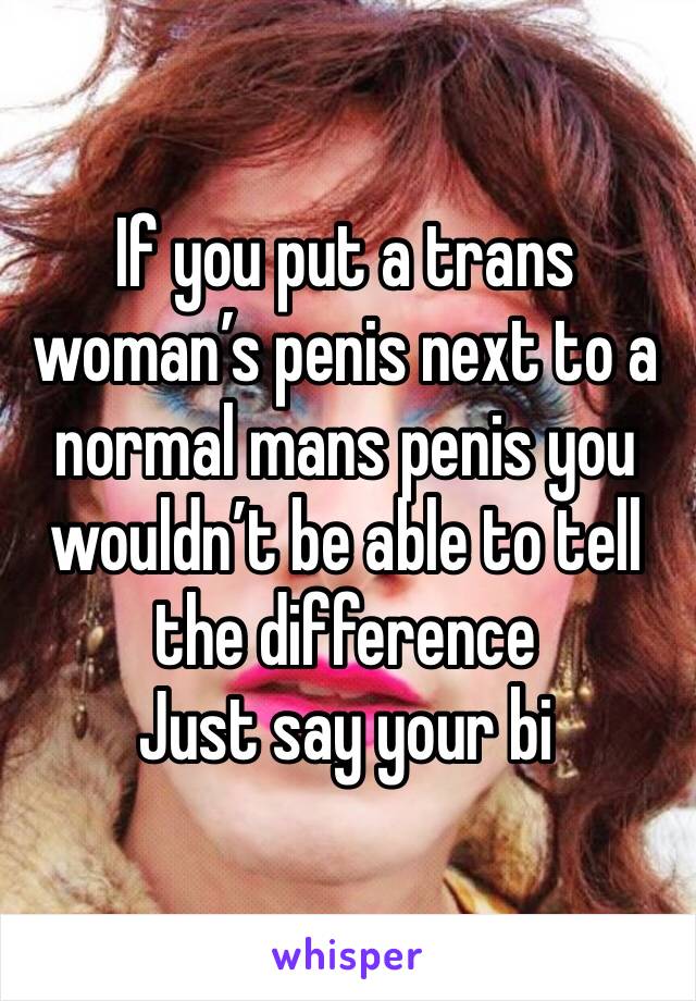 If you put a trans woman’s penis next to a normal mans penis you wouldn’t be able to tell the difference 
Just say your bi