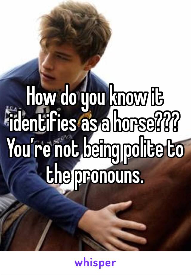 How do you know it identifies as a horse??? You’re not being polite to the pronouns.