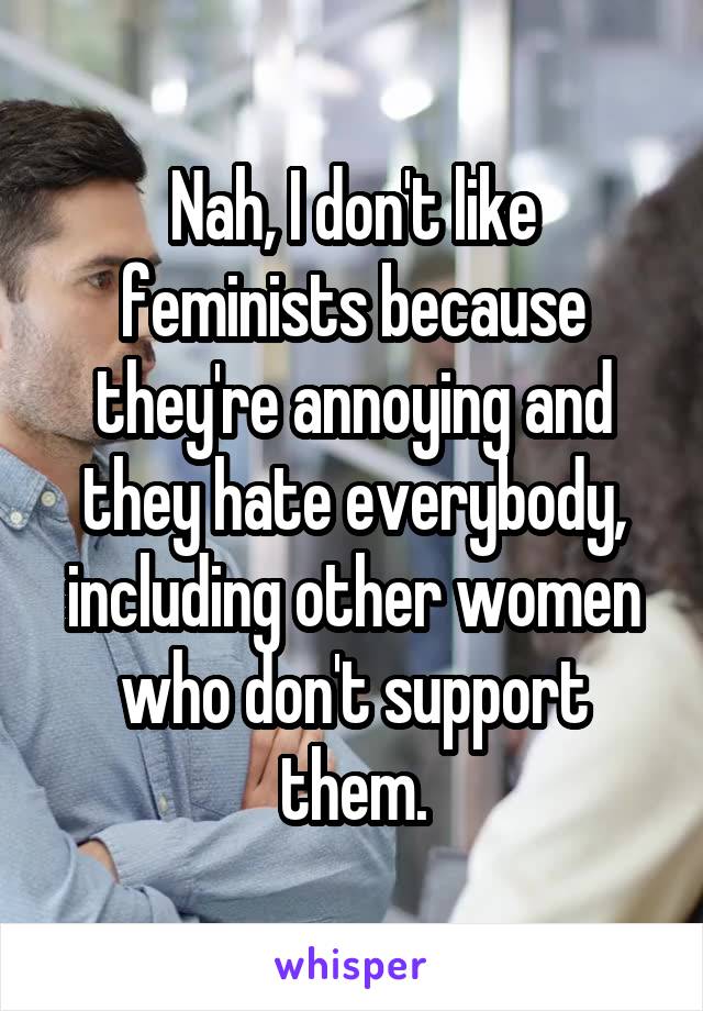 Nah, I don't like feminists because they're annoying and they hate everybody, including other women who don't support them.