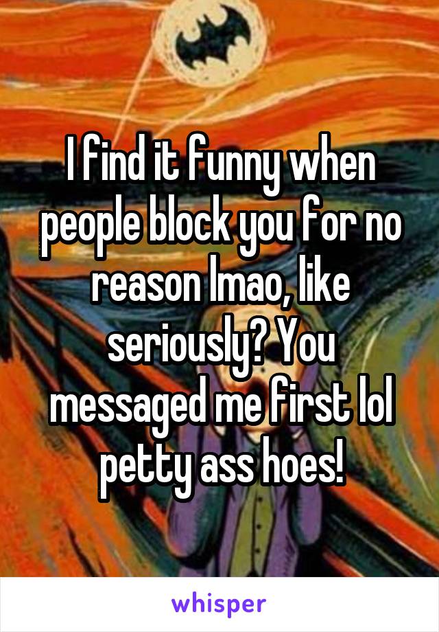 I find it funny when people block you for no reason lmao, like seriously? You messaged me first lol petty ass hoes!