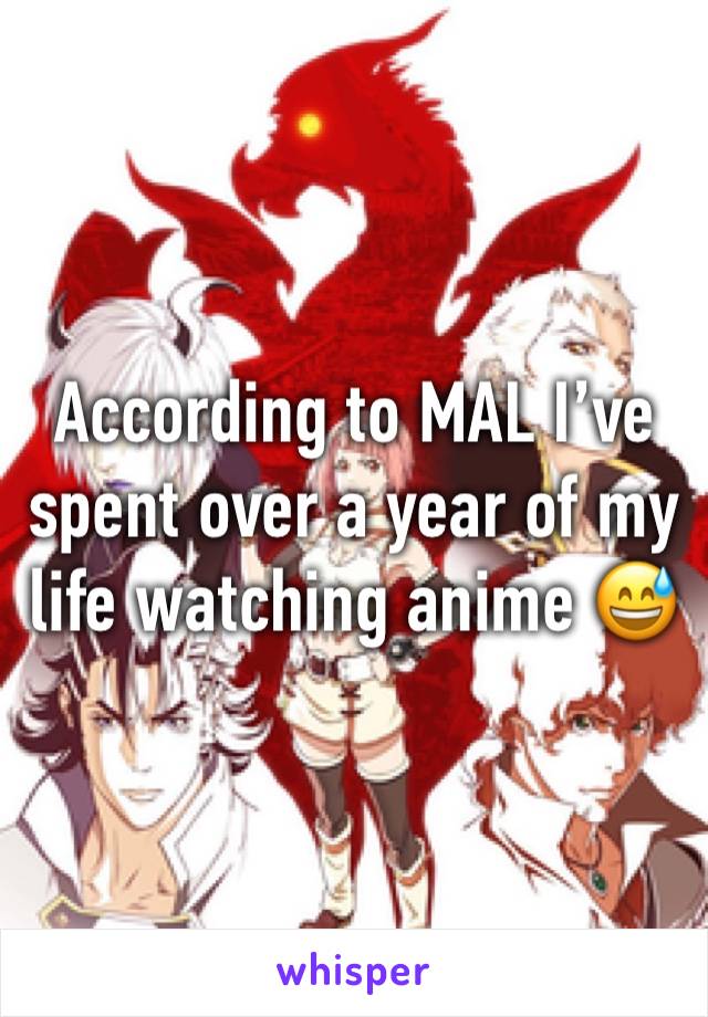 According to MAL I’ve spent over a year of my life watching anime 😅