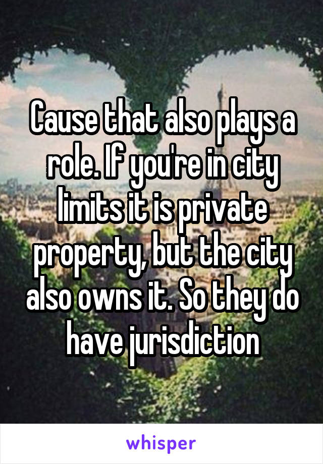 Cause that also plays a role. If you're in city limits it is private property, but the city also owns it. So they do have jurisdiction