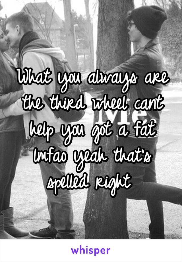 What you always are the third wheel cant help you got a fat lmfao yeah that's spelled right 