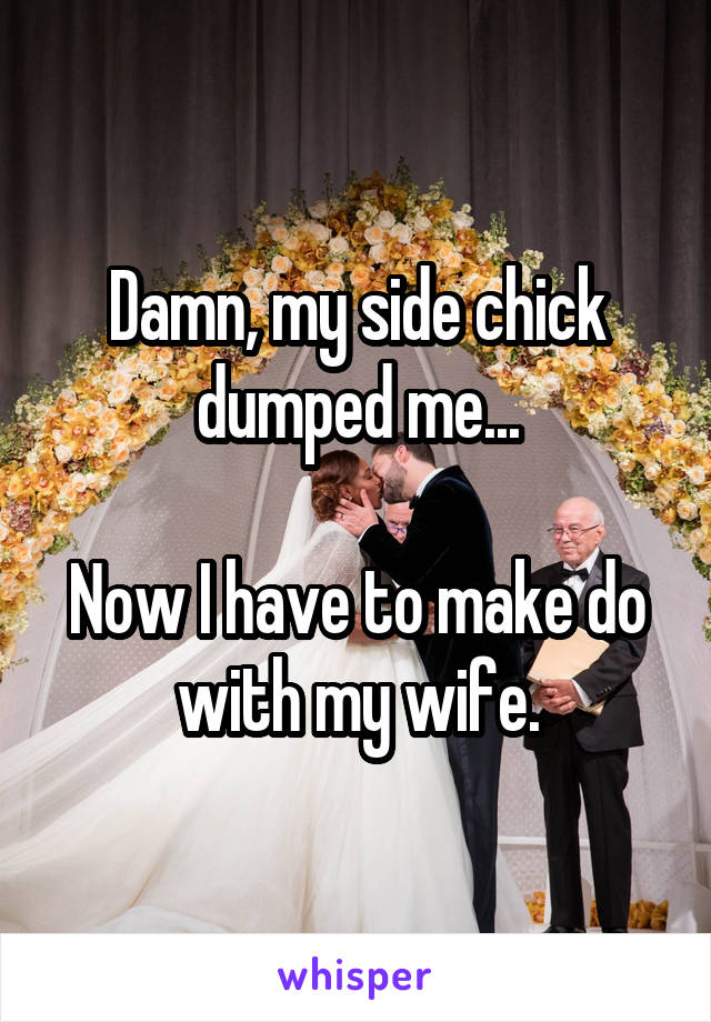 Damn, my side chick dumped me...

Now I have to make do with my wife.