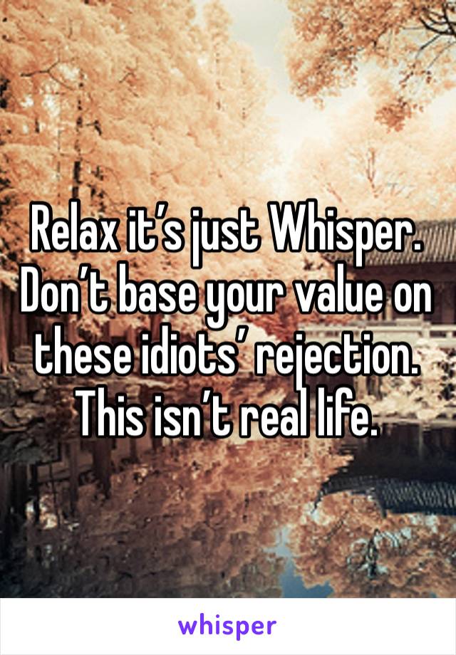 Relax it’s just Whisper. Don’t base your value on these idiots’ rejection. This isn’t real life.