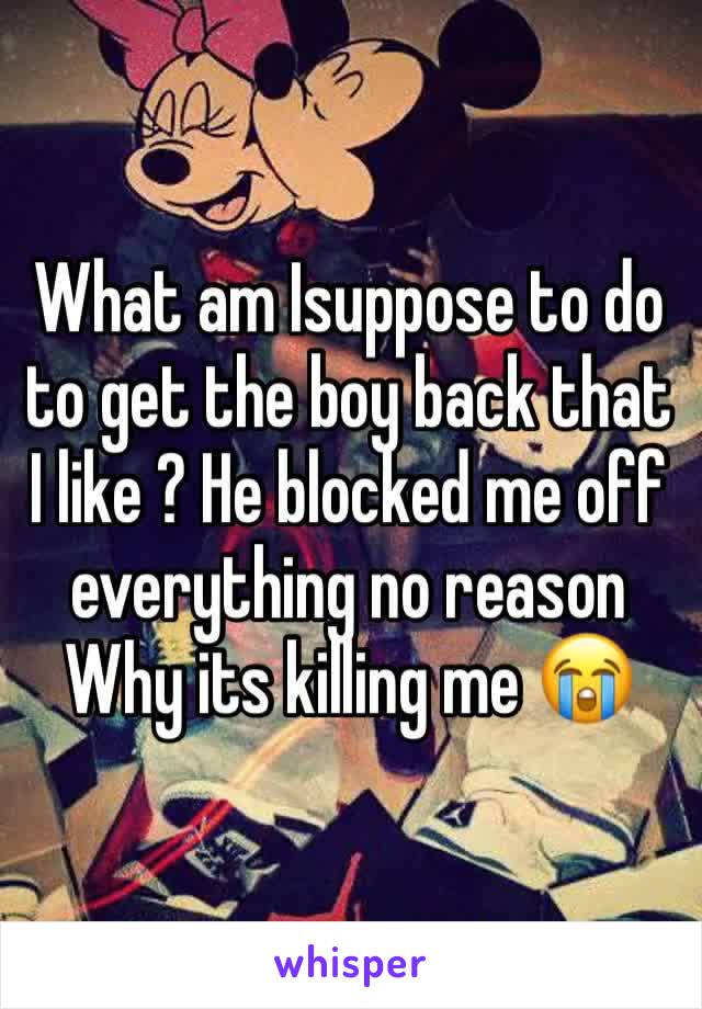 What am Isuppose to do to get the boy back that I like ? He blocked me off everything no reason Why its killing me 😭