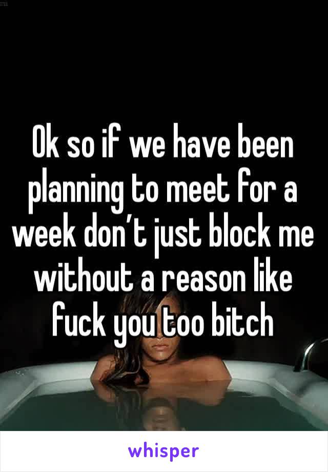 Ok so if we have been planning to meet for a week don’t just block me without a reason like fuck you too bitch